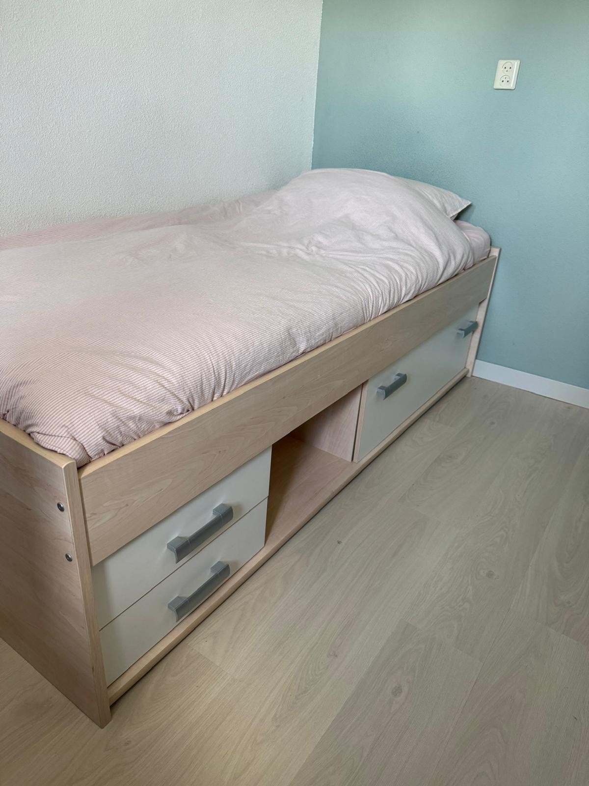 1 persoonsbed met opbergruimte, Ophalen, 180 cm of meer, 85 tot 100 cm, Lattenbodem
