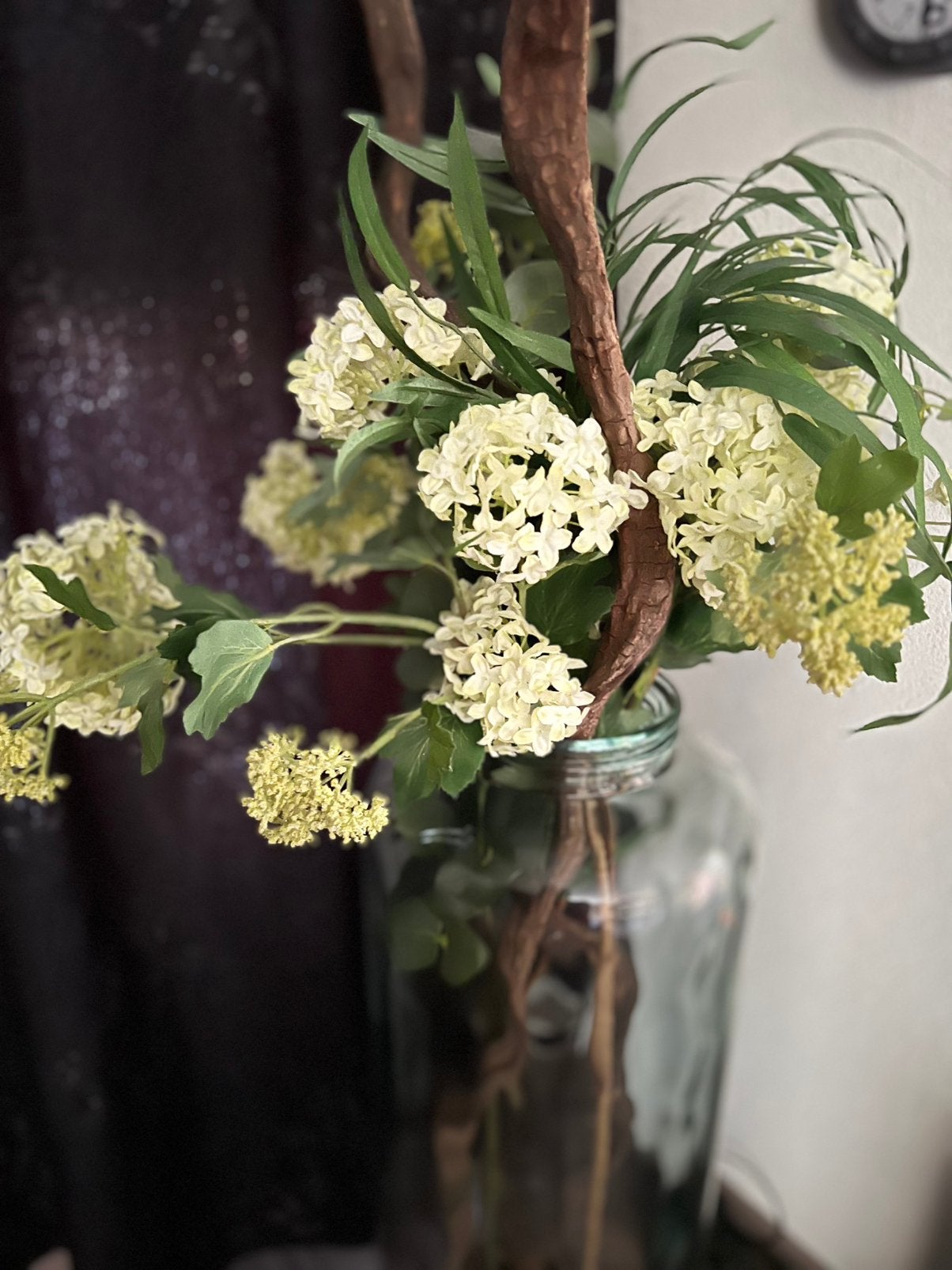 Glazen vaas met kunstbloemen, Ophalen, Zo goed als nieuw