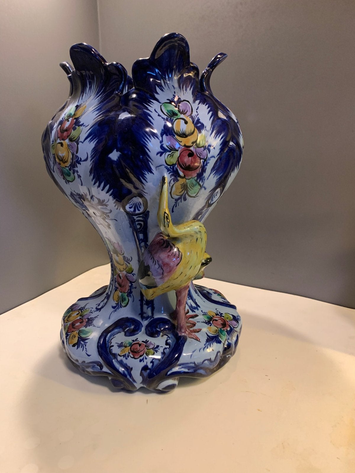 Antieke Delfts Blauwe Tulpenvaas met Vogels, Ophalen of Verzenden