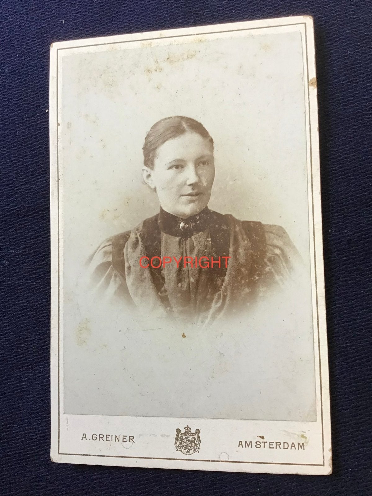 CDV, Dame, ALBERT GREINER, AMSTERDAM, Carte de Visite, Ophalen of Verzenden, Voor 1940, Gebruikt, Foto