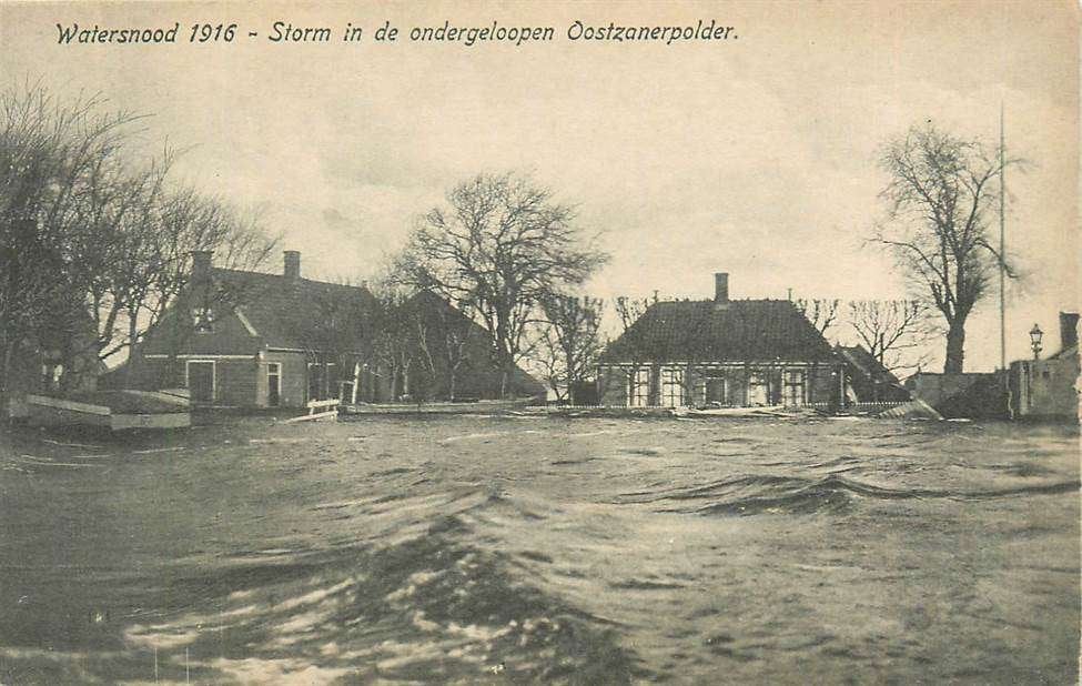 304-248-025 Oostzaan Watersnood 1916 Storm in de ondergelop, Verzenden, Voor 1920, Noord-Holland