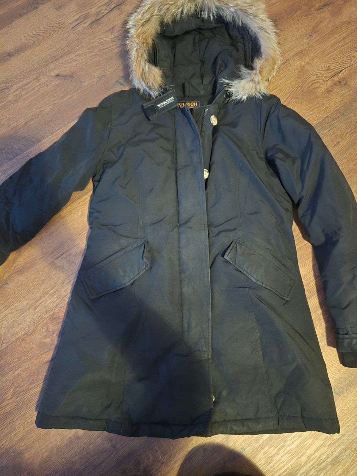 Woolrich jas met bontkraag, maat M, Maat 38/40 (M), Zwart, Ophalen of Verzenden, Woolrich