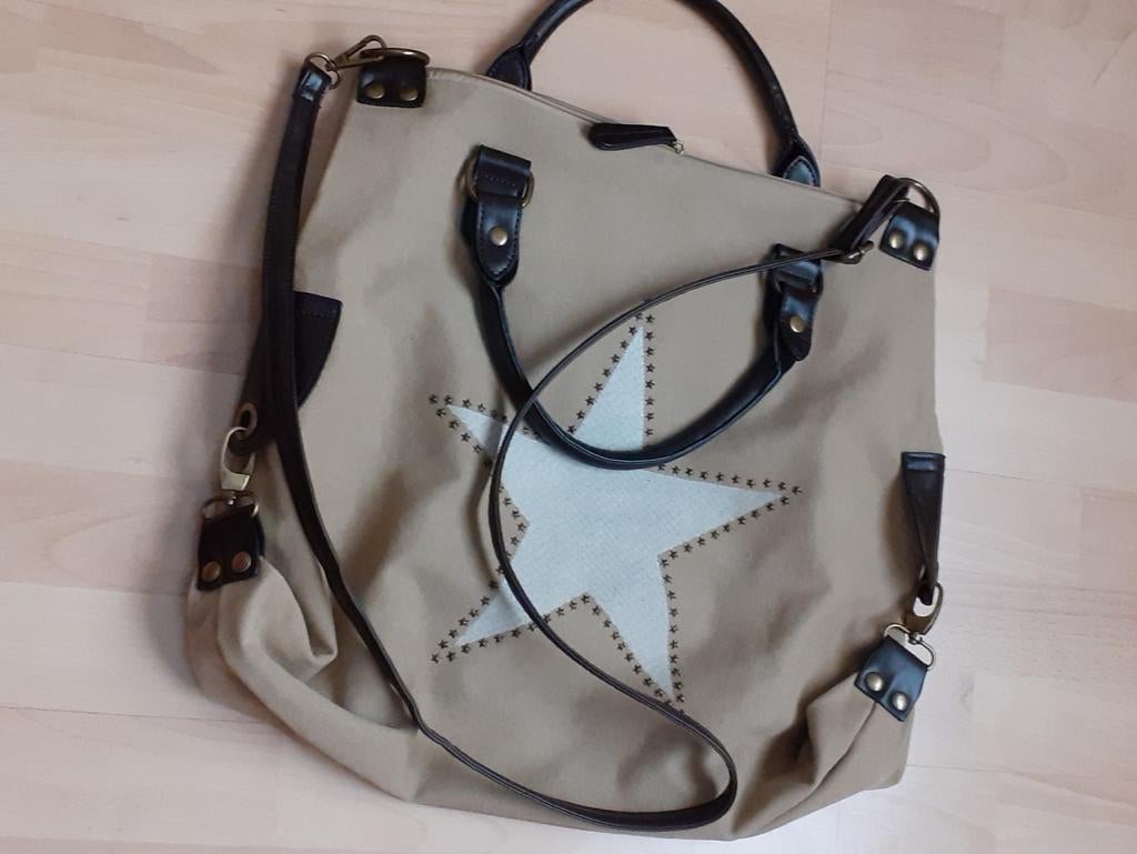 Grote schouder/hand tas nieuw linnen met bruin, Ophalen of Verzenden, Nieuw, Bruin, Handtas