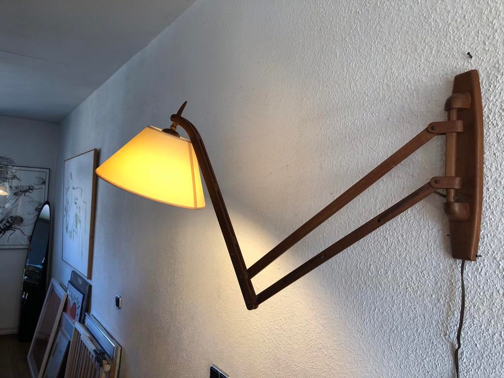 vintage Deens design grote schaarlamp teakhout, Ophalen