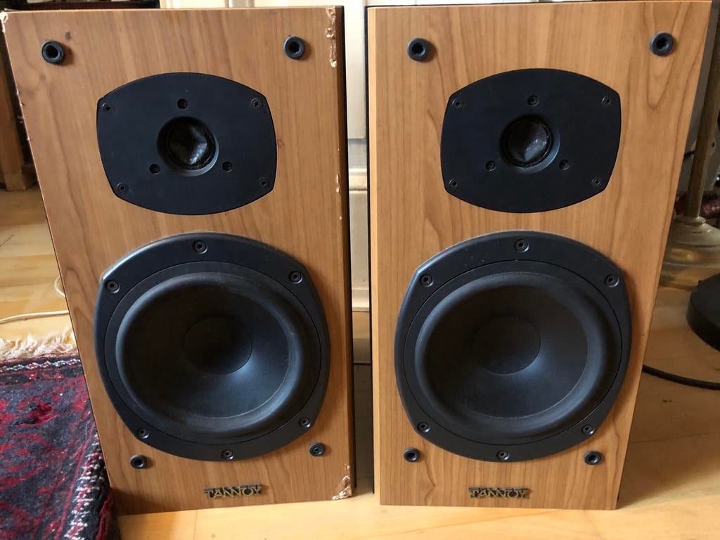 Set tannoy mercury m2 cherry zonder frontjes, Gebruikt, 60 tot 120 watt, Front, Rear of Stereo speakers, Ophalen