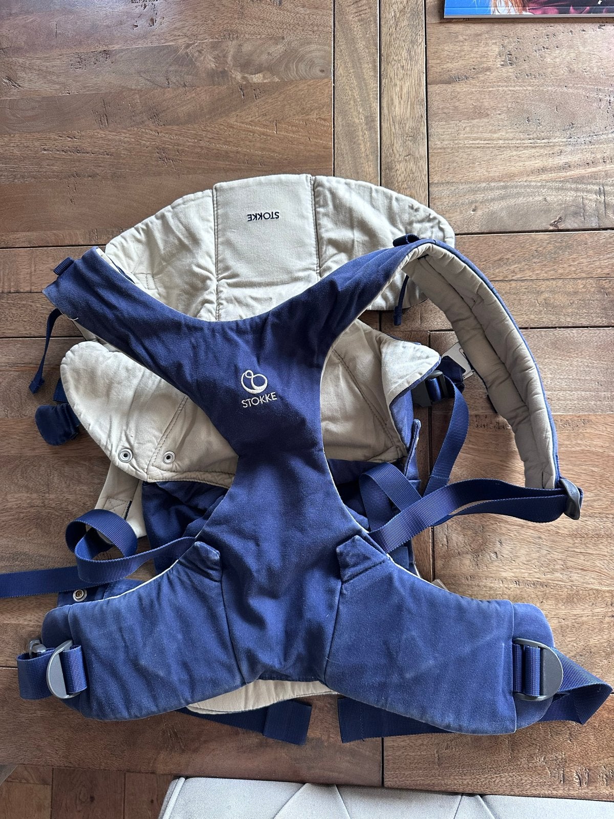 Stokke MyCarrier draagzak - Blauw/Beige, Overige merken, Gebruikt, Buik of Rug, Ophalen of Verzenden