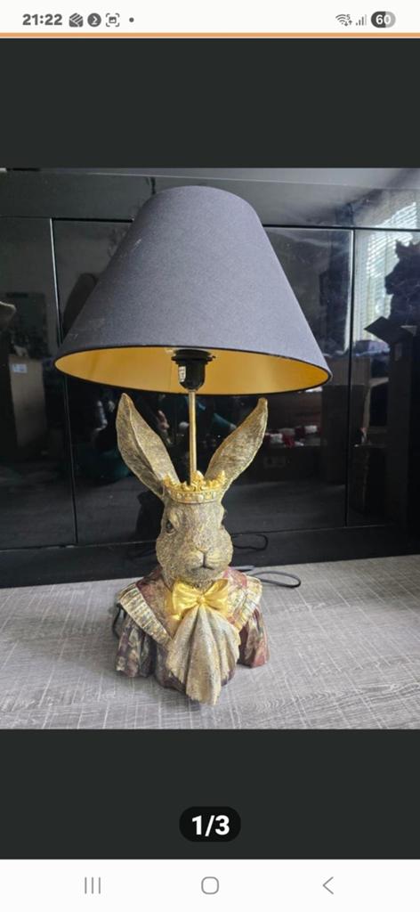 Unieke Konijnenlamp met Gouden Kroon en Kap, Ophalen of Verzenden, Nieuw, Kunststof