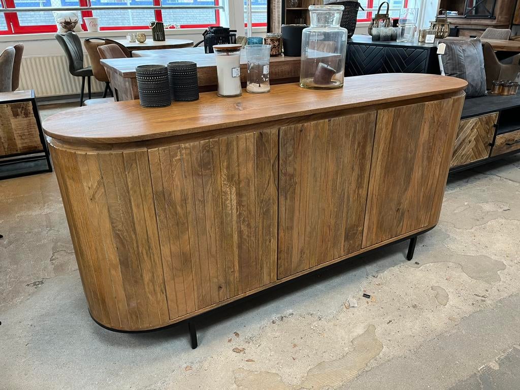 Magazijn leegverkoop dressoir retro Noor mangohout ribbel, Huis en Inrichting, Woonaccessoires | Overige, Nieuw, Ophalen of Verzenden