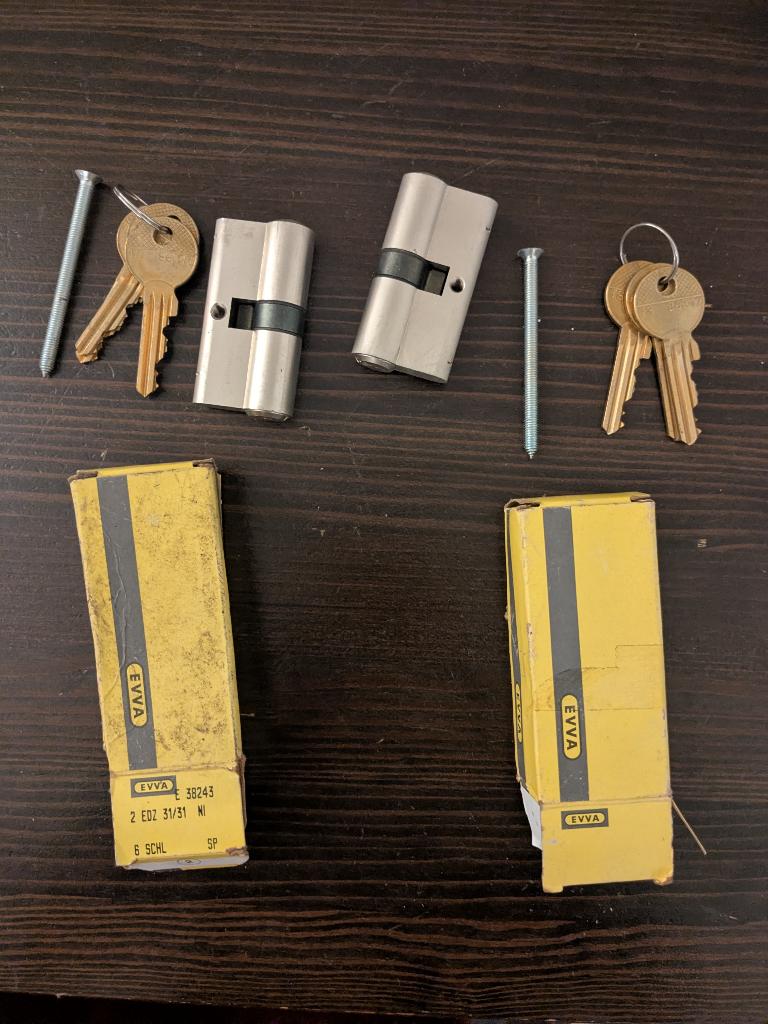 2x EVVA veiligheidscilinder, Ophalen, Nieuw, Rvs, Slot