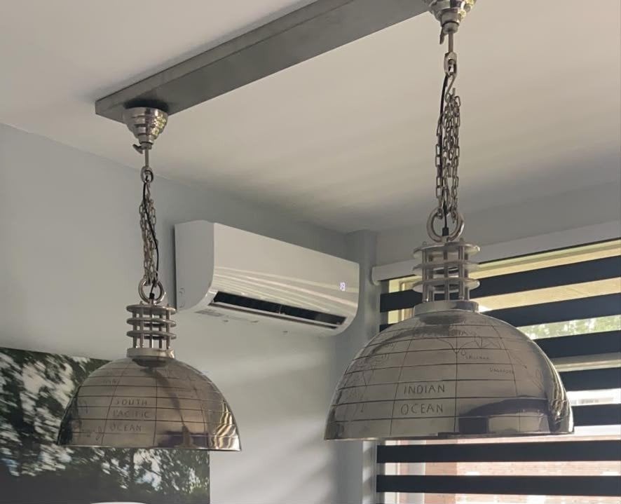 Industriële designlampen met RVS plafondkap, Ophalen, Zo goed als nieuw, Metaal, Industrieel
