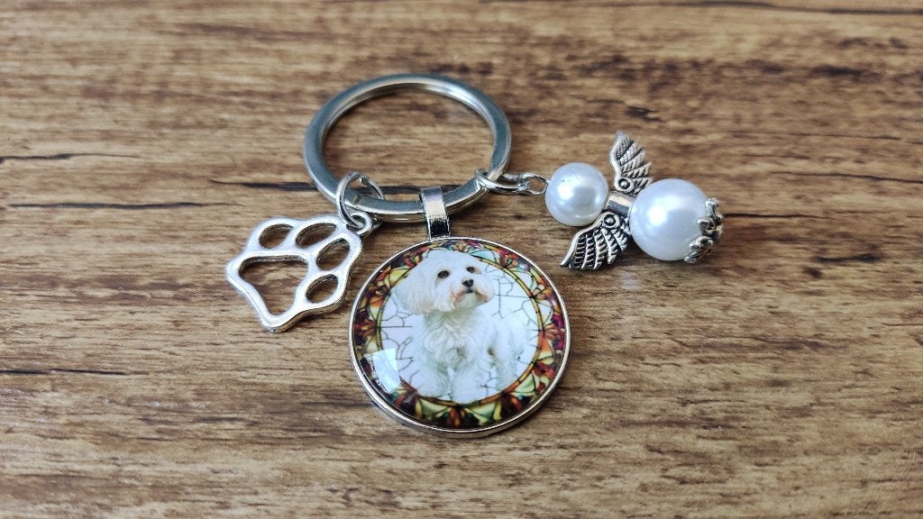 Tas/Sleutelhanger Maltezer cabochon met beschermengeltje, Verzenden, Nieuw, Dier of Natuur