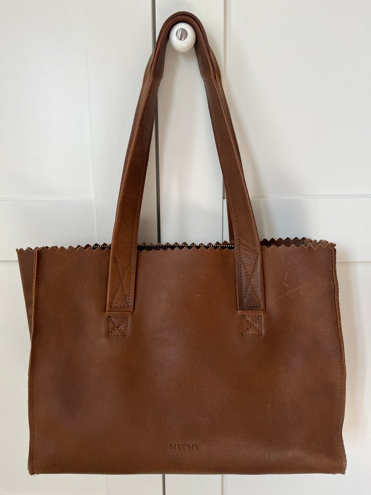 Myomy paperbag handtas leer bruin, Ophalen, Zo goed als nieuw, Bruin, Handtas