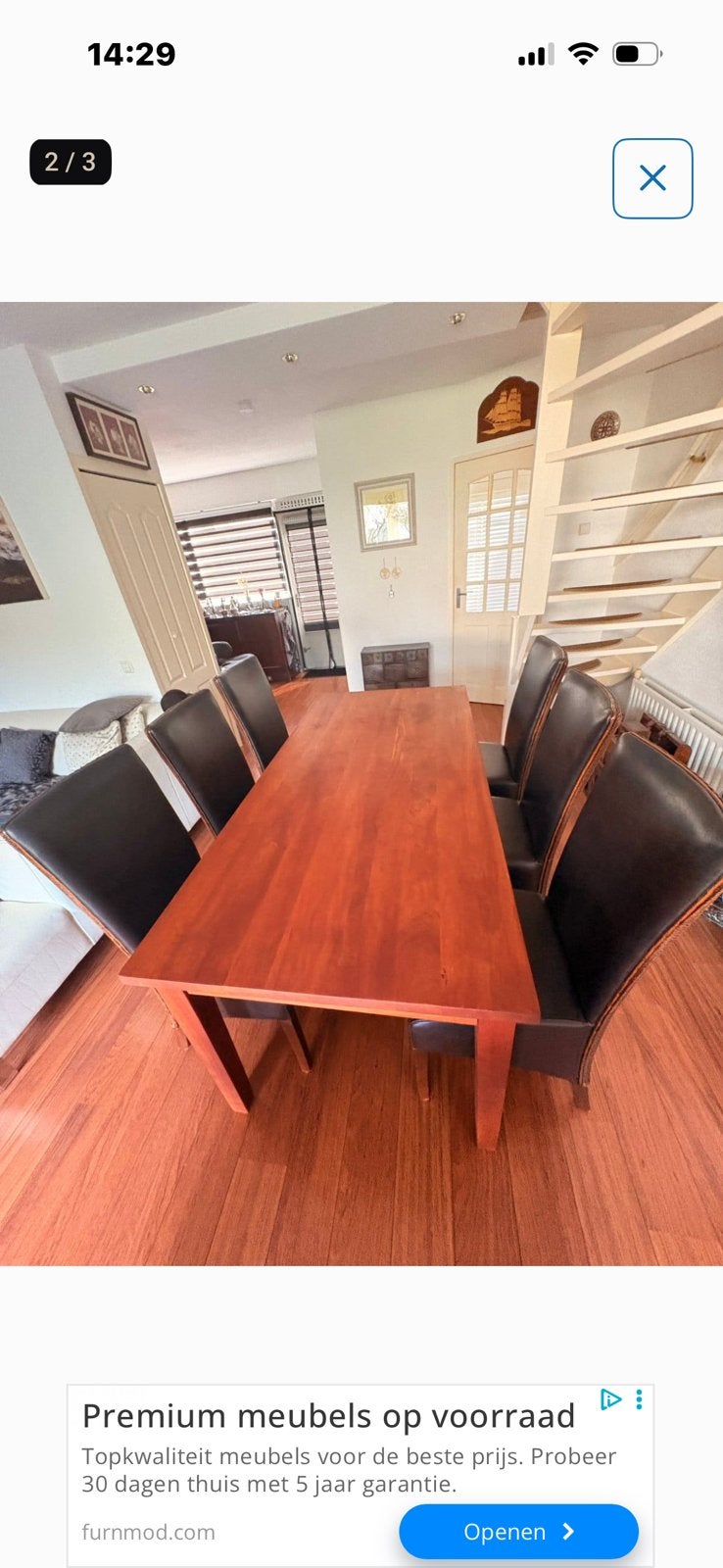Kersenhout tafel met 6 stoelen, Ophalen, Gebruikt, 4 tot 6 stoelen