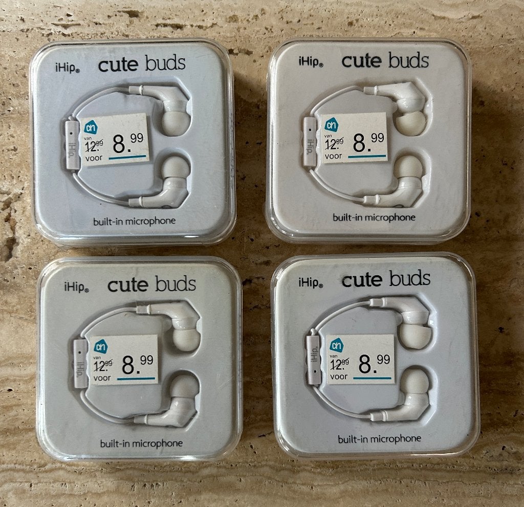 4x iHip Cute Buds oordopjes met microfoon - Nieuw in verpakk, Ophalen of Verzenden, Nieuw, Wit