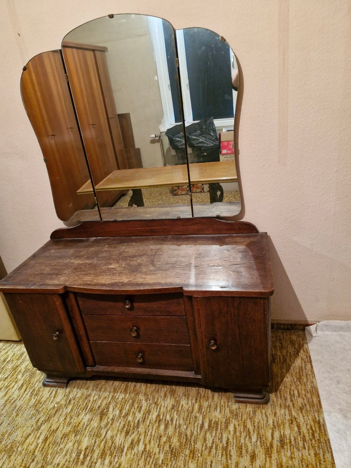 Een eiken kaptafel met grote spiegel, Antiek en Kunst, Ophalen