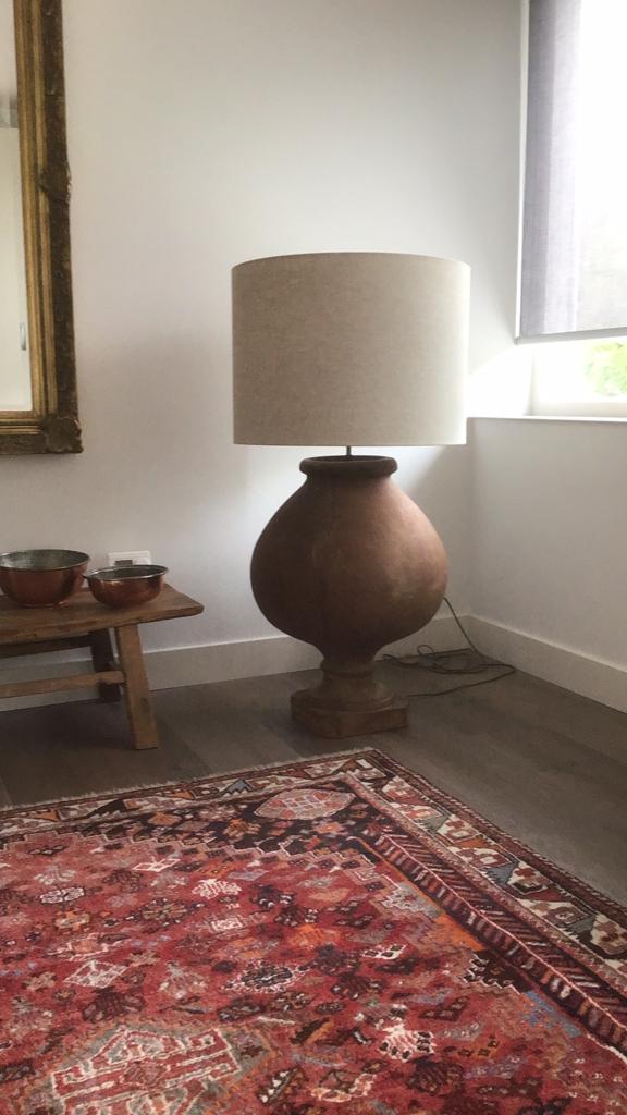 Grote terracotta lamp met kap, Gebruikt, Beige, Rond, Ophalen of Verzenden