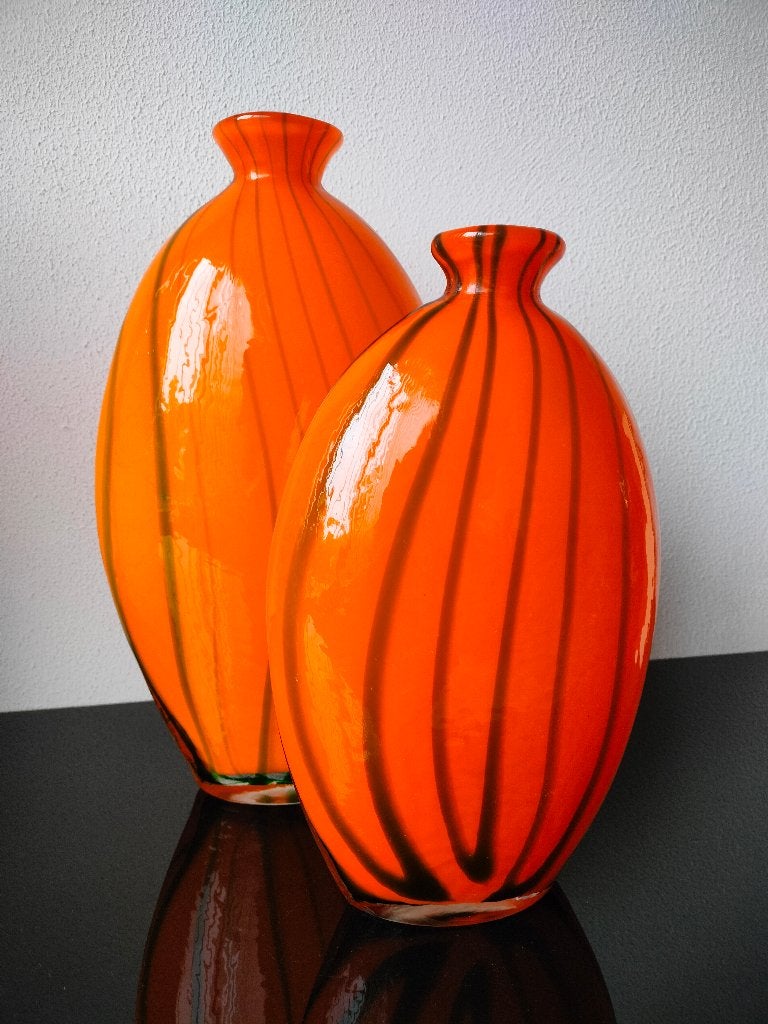 Italie Set Vazen Oranje Streep Mid-century Pontil 1950-1960, Antiek en Kunst, Ophalen of Verzenden