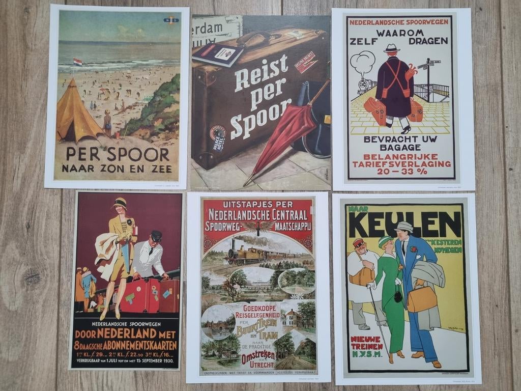 6 nostalgische kalender platen Nederlandse spoorwegen, Ophalen of Verzenden, Zo goed als nieuw, Trein, Kaart of Prent