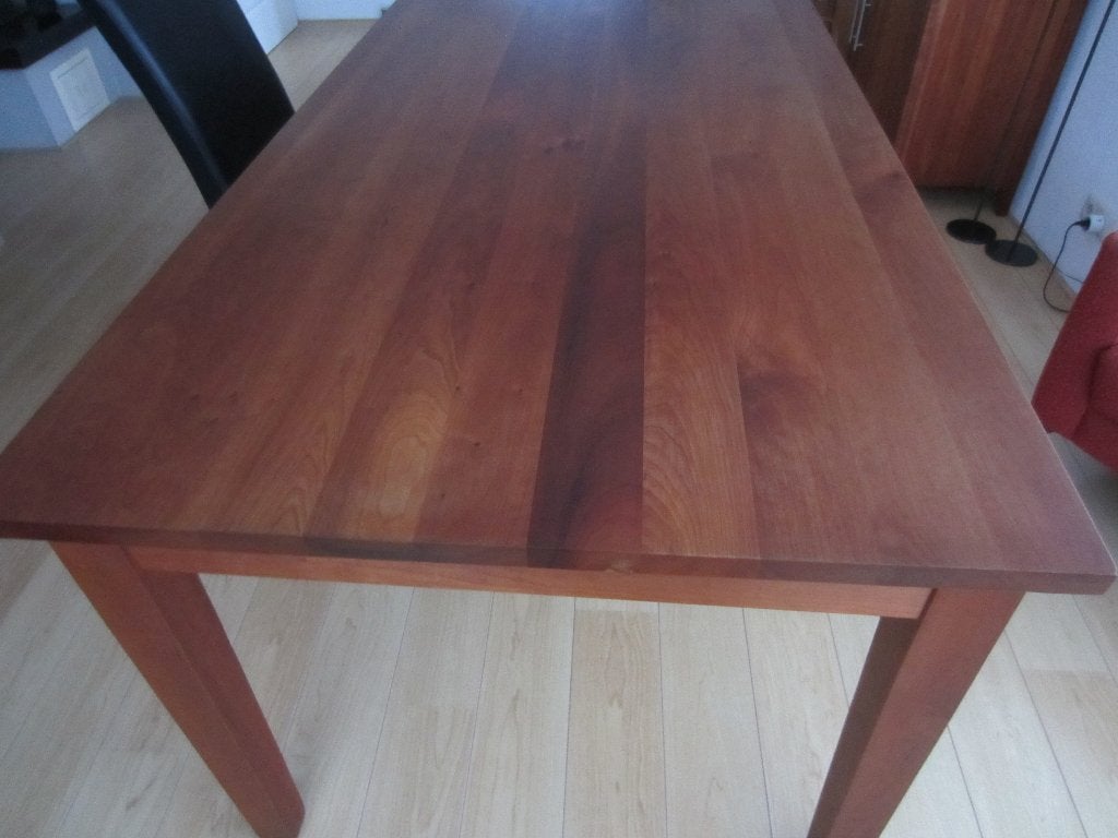 Massief kersenhouten eettafel, Ophalen, 200 cm of meer, 50 tot 100 cm, Zo goed als nieuw