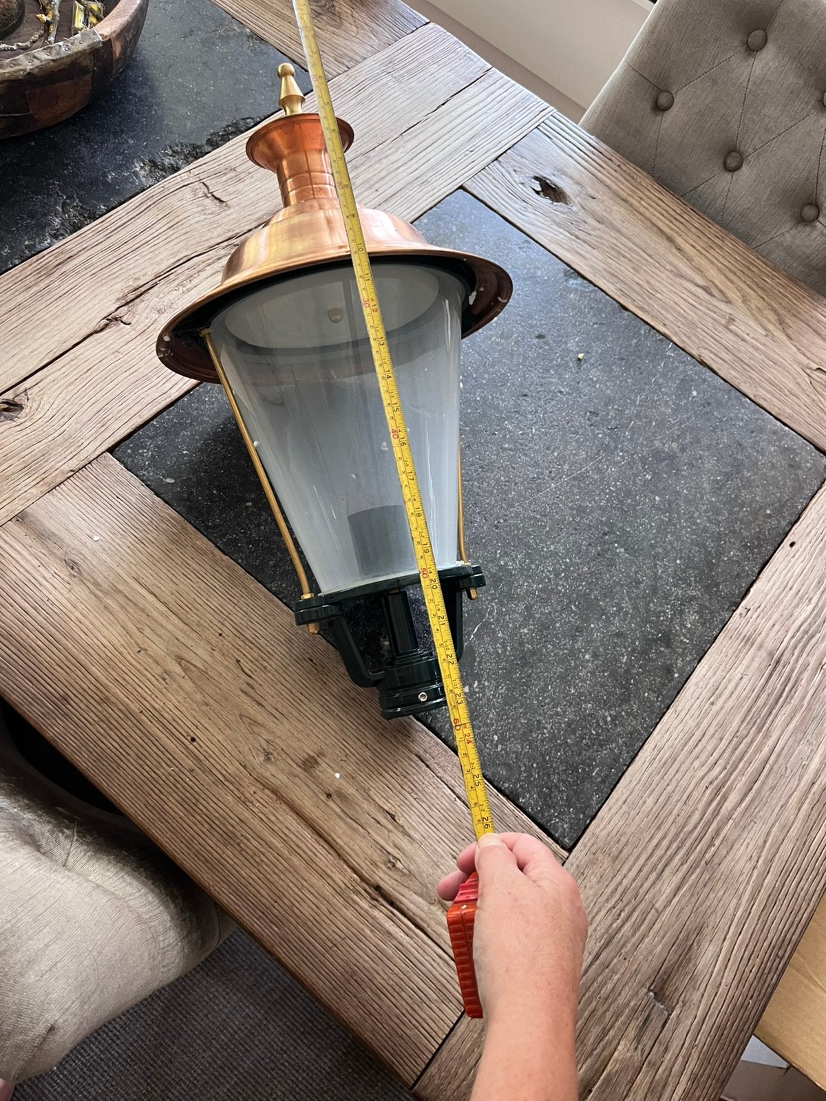 Buitenlamp koperen kap gietijzeren steun nieuw, Ophalen, Overige materialen, Wandlamp, Nieuw