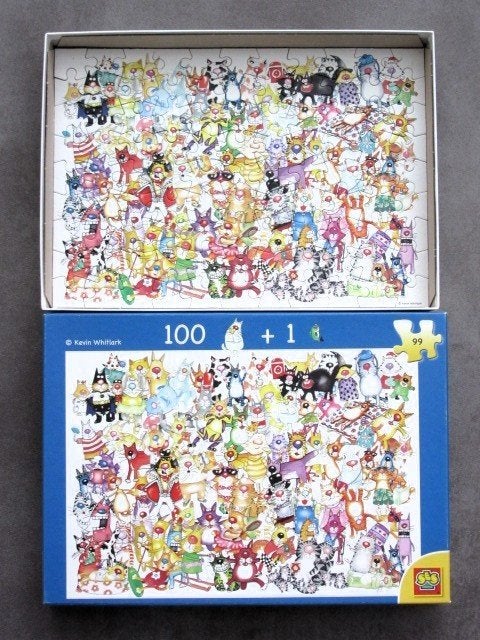 ZGAN Puzzle One Hundred Cats And a Fish - katten vis puzzel, Ophalen of Verzenden, Minder dan 500 stukjes, Zo goed als nieuw