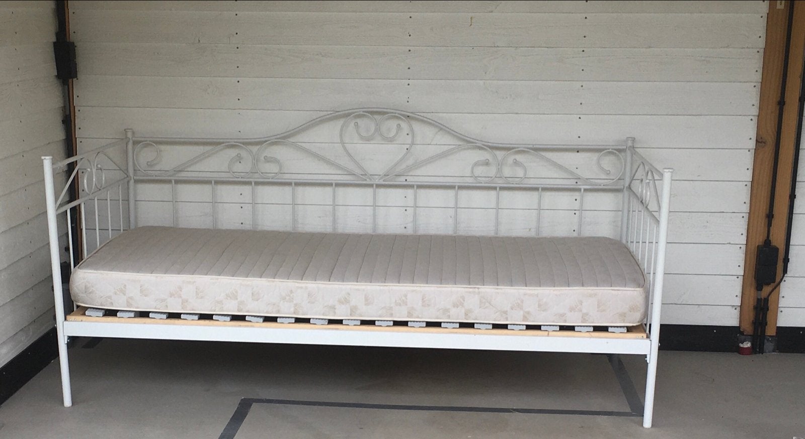 Eenpersoons Bedbank Wit Staal (excl. matras), Ophalen, Gebruikt, Eenpersoons, Wit