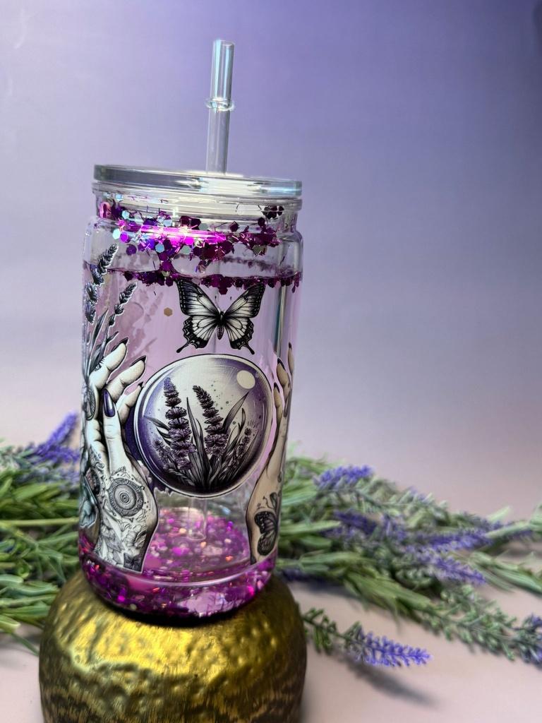 Handgemaakte Lavender Butterfly Snowglobe Tumbler, Huis en Inrichting, Verzenden, Overige typen, Nieuw, Overige stijlen