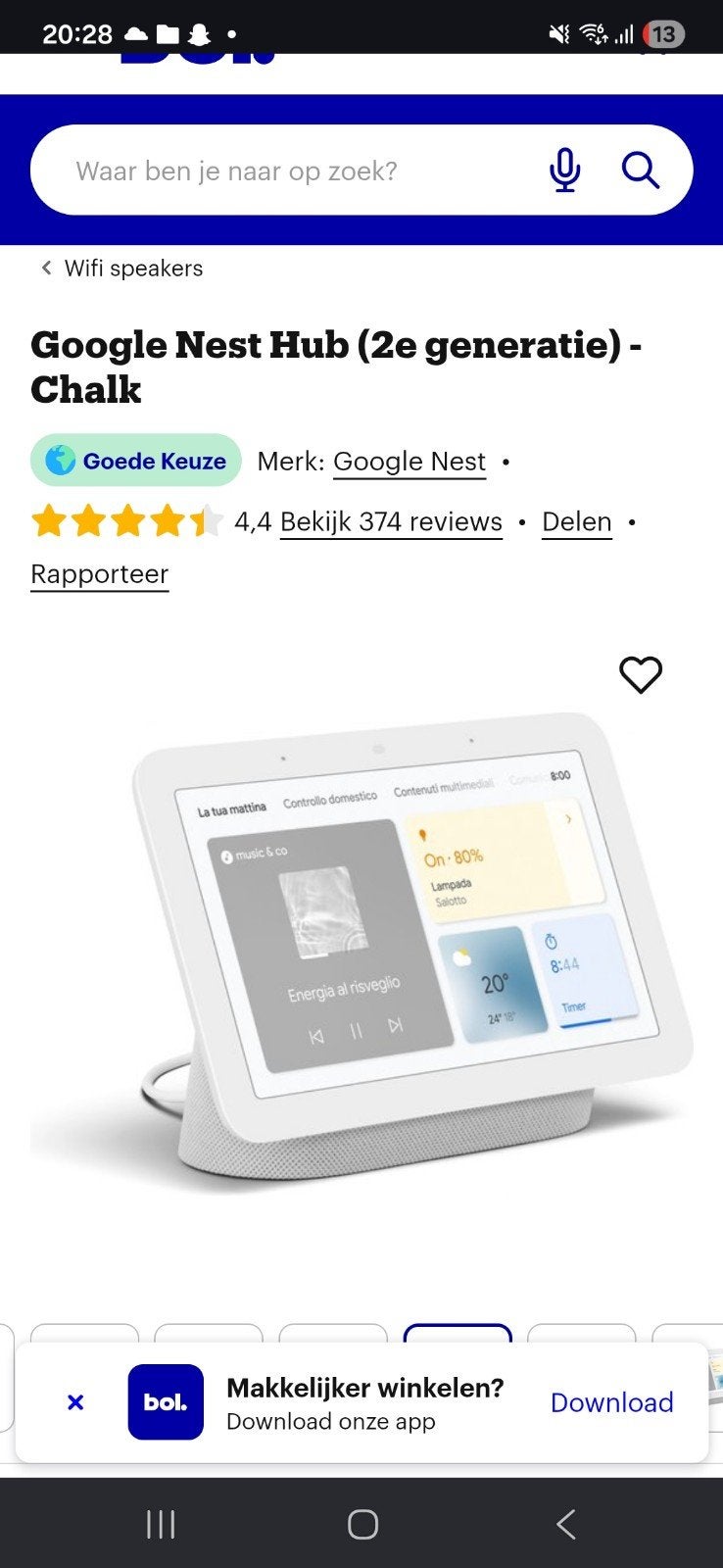 Google Nest Hub (2e generatie) - Chalk met Google Assistent, Ophalen of Verzenden, Bluetooth, Zo goed als nieuw