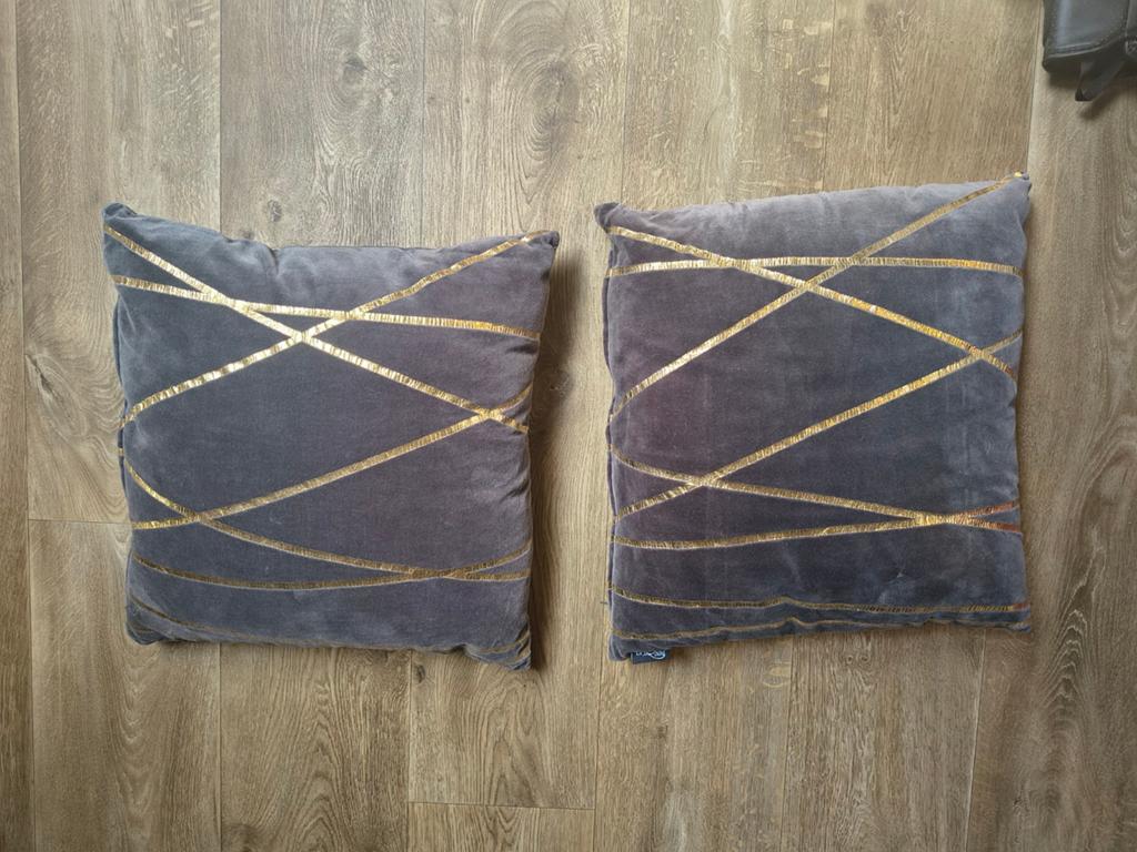 Set van twee kussens van Unique Living - Senza (grijs/goud), Huis en Inrichting, Woonaccessoires | Kussens, Ophalen of Verzenden