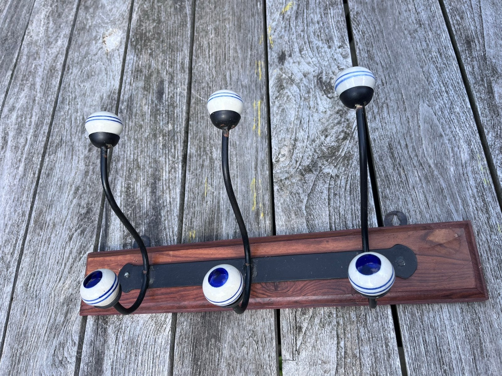 Vintage wandkapstok met keramische knoppen, Gebruikt, Minder dan 100 cm, Metaal, Ophalen