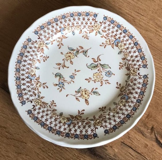 3 ontbijtbordjes ‘Lattice’ Royal tudor grindley of stoke, Ophalen of Verzenden