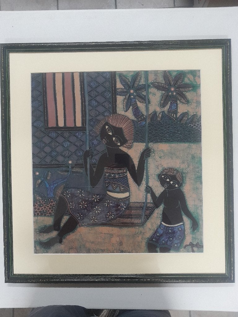 Ingelijst Batik Doek, Ophalen, 59 cm, Ingelijst, Indonesië