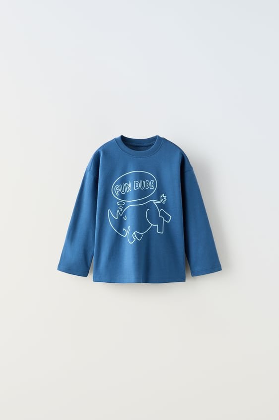 Kind Zara baby t-shirt longsleeve print blauw top shirt 104, Gebruikt, Ophalen of Verzenden, Zara, Shirt of Longsleeve