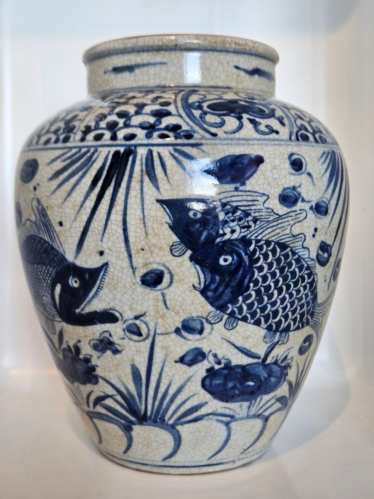 Vintage Chinese vaas Chinees keramiek vissen decor, Antiek en Kunst, Antiek | Vazen, Ophalen of Verzenden