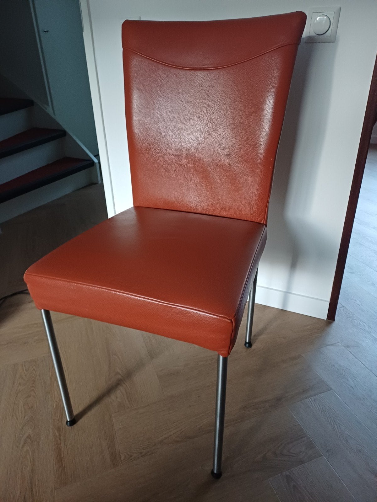 6 rood leren eetkamer stoelen van Topform, Huis en Inrichting, Stoelen, Ophalen, Gebruikt, Leer, Vijf, Zes of meer stoelen