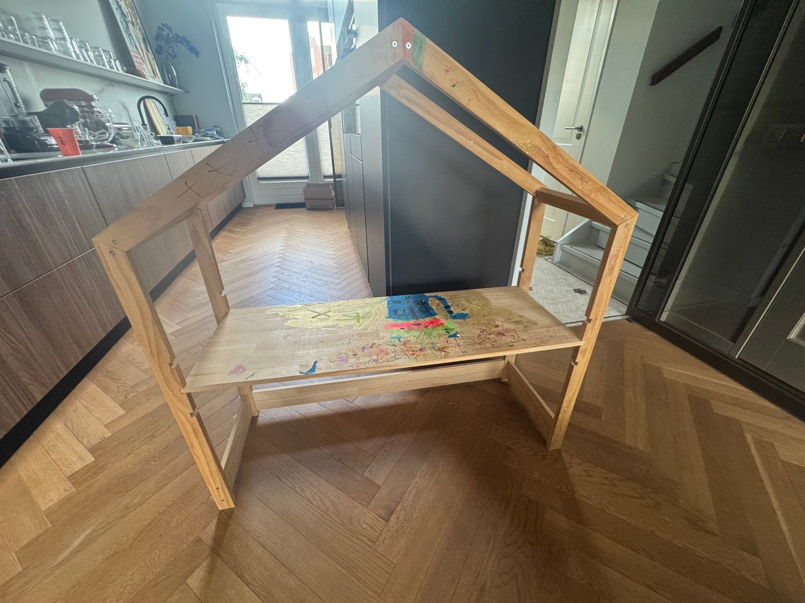 SKLUM ESTUDI verstelbaar bureau grenenhout, Ophalen, Gebruikt, Overige typen