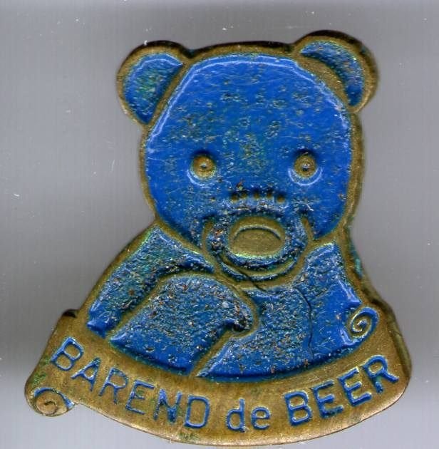 Barend de Beer blauw op koper strip speldjes( R_032), Verzamelen, Verzenden, Zo goed als nieuw, Figuurtje, Speldje of Pin
