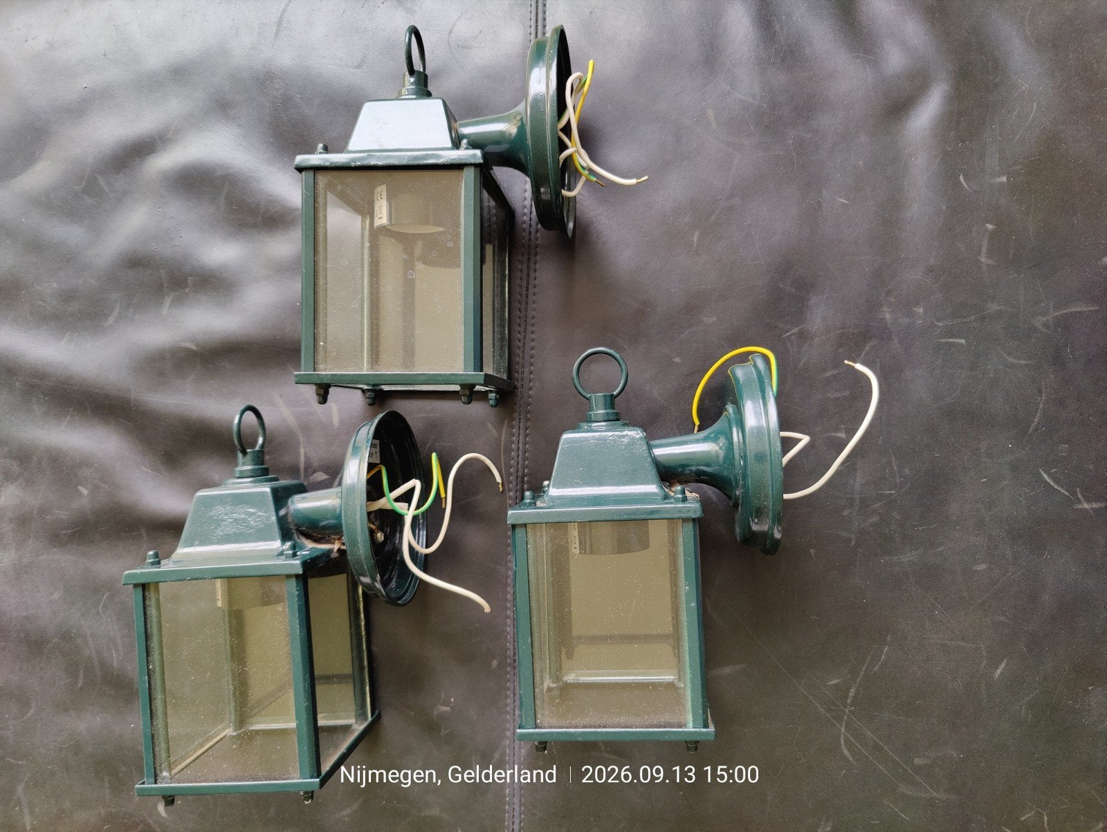 Set van 3 Groene Buiten Wandlampen - Klassiek Design, Tuin en Terras, Ophalen, Gebruikt, Minder dan 50 watt, Wandlamp