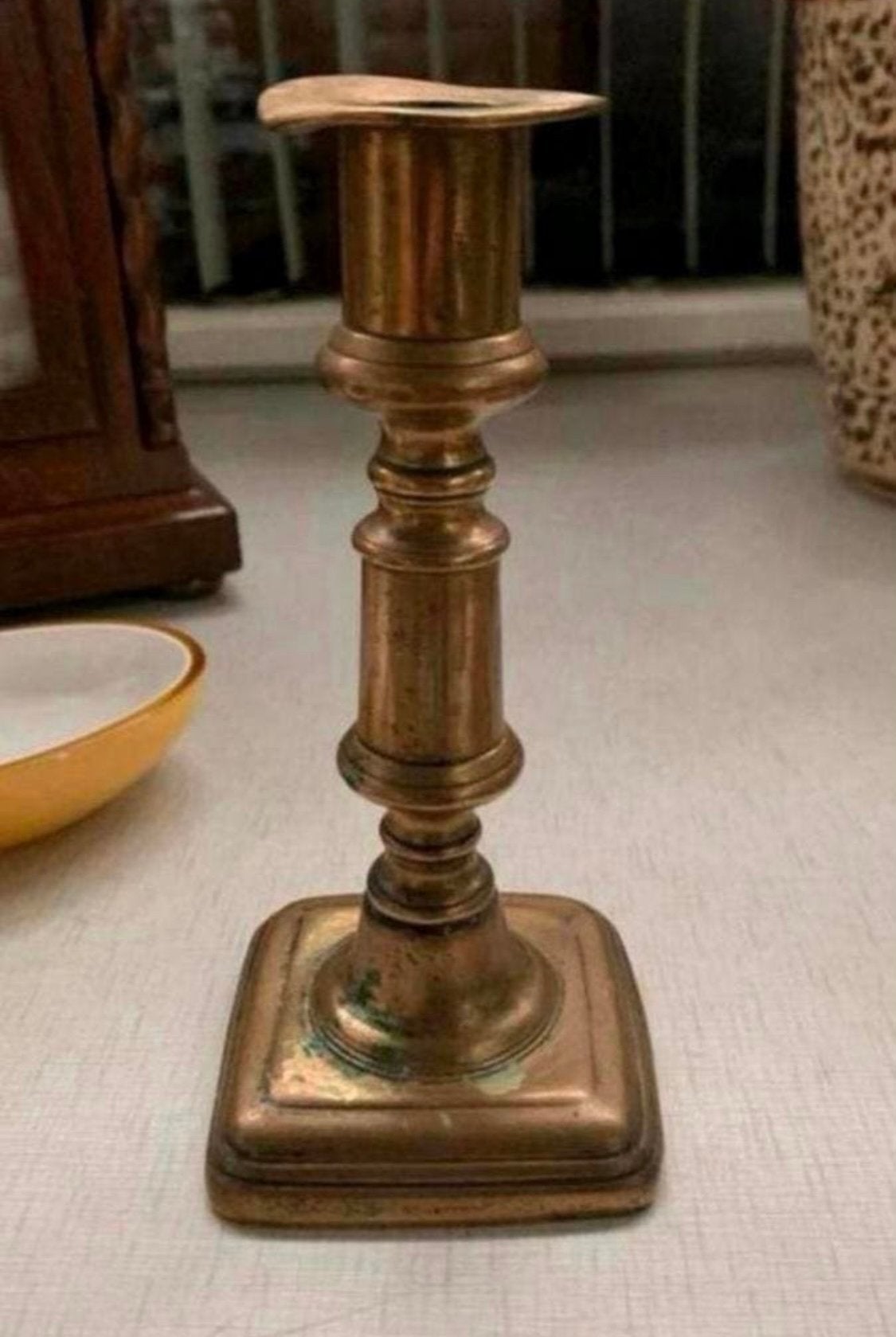 Kandelaar antieke 18e eeuwse koperen bronzen kandelaar, Ophalen of Verzenden