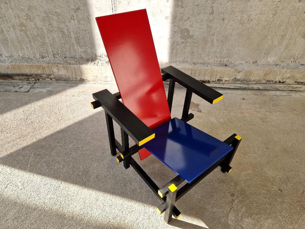 Vintage Rietveld Stoel | Rood Blauw | 1980s, Huis en Inrichting, Ophalen, Gebruikt, -, Blauw