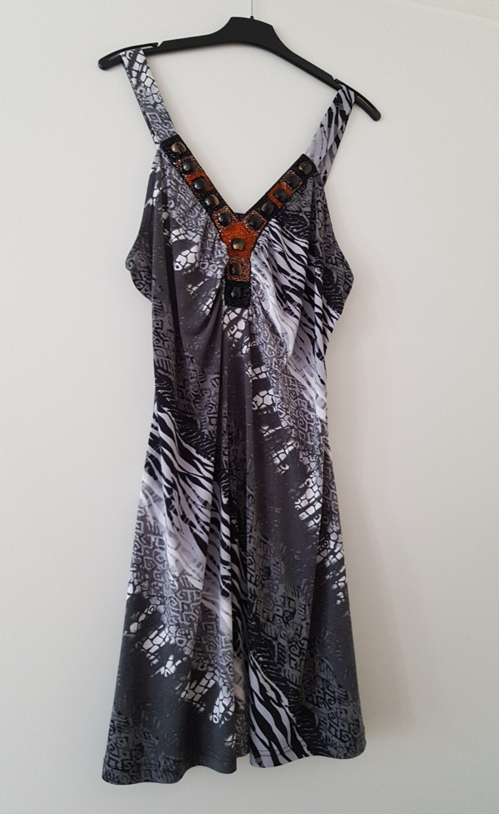 Bodyflirt Boutique jurk met zebraprint en kralen, Verzenden, Zwart, Maat 42/44 (L), Zo goed als nieuw