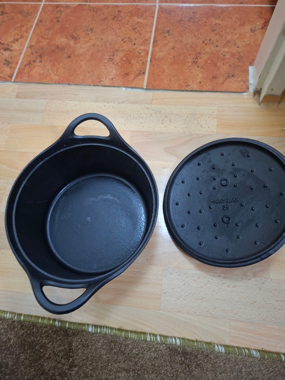 Hackman gietijzeren braadpan 25 cm, Gebruikt, Met deksel, Ophalen of Verzenden, Overige merken