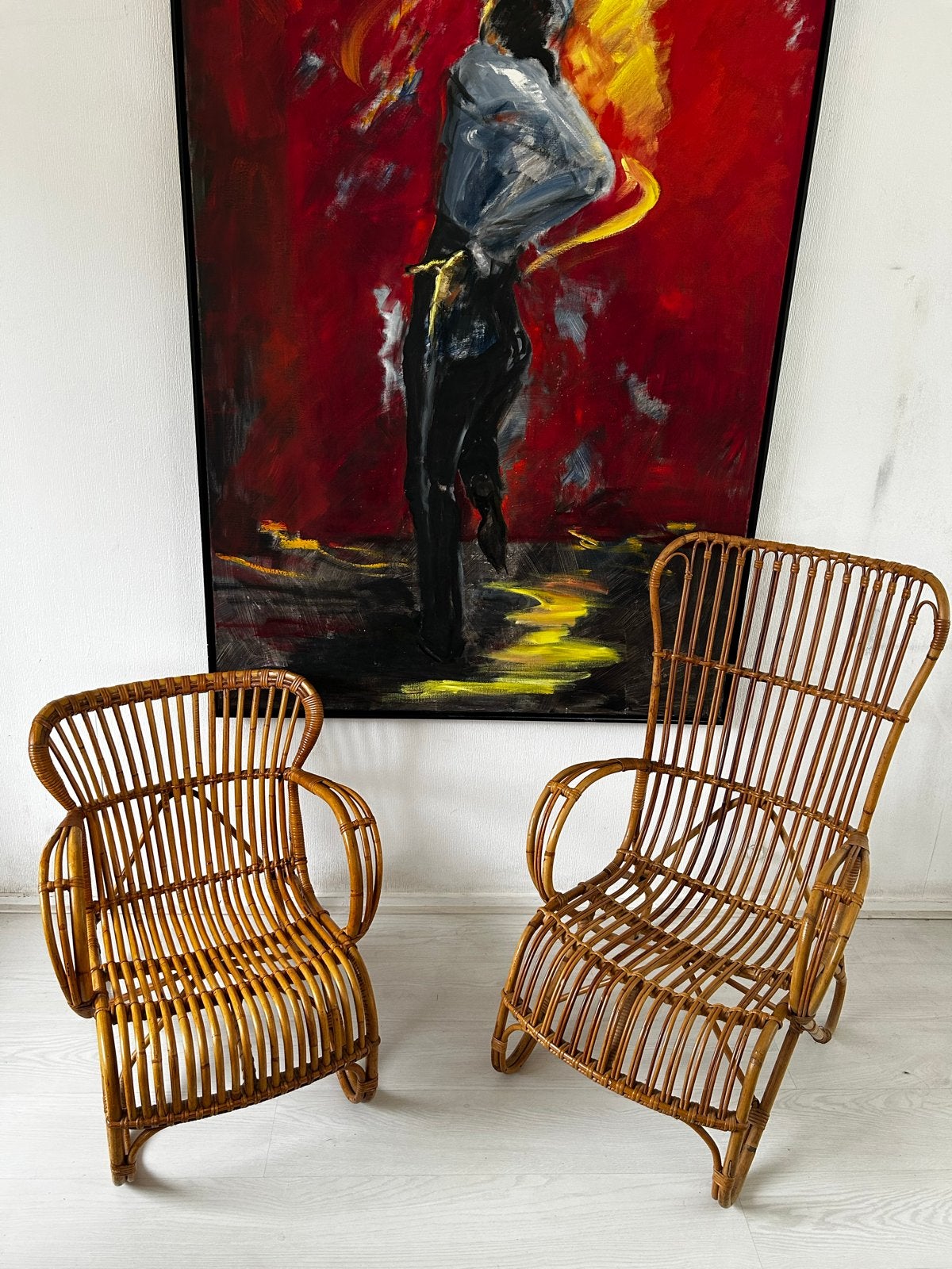 Set van 2 vintage rotan fauteuils Dirk van Sliedregt, Gebruikt, Minder dan 75 cm, Riet of Rotan, Ophalen of Verzenden
