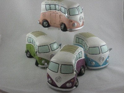 spaarpot groot model autobus in groen roze of paars, Ophalen of Verzenden, Nieuw, Steen, Aardewerk of Keramiek, Object of Gebouw