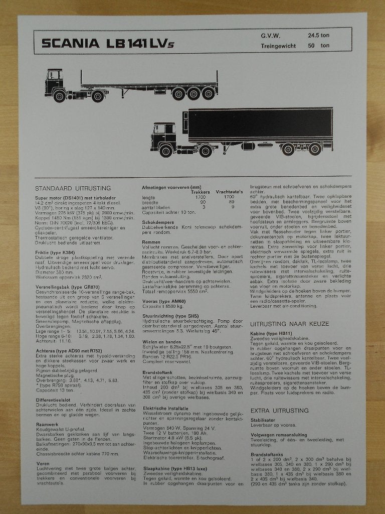 Scania LB 141 4x2 Technische Specificatie Brochure 1980 V8, Ophalen of Verzenden, Zo goed als nieuw, Overige merken, Scania