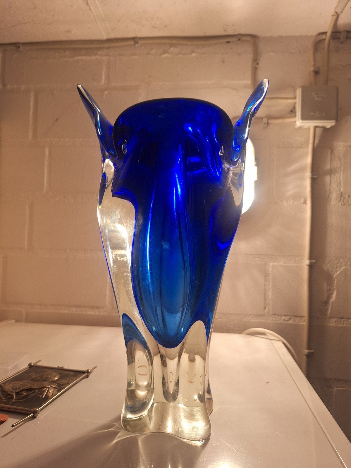 Vintage Murano stijl blauw glazen vaas, Ophalen of Verzenden