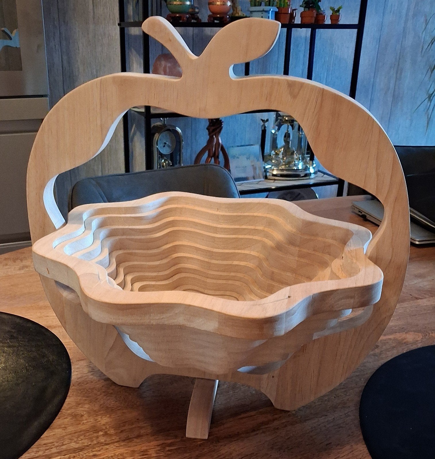 Decoratieve Houten Fruitschaal - Opvouwbaar Appel Design, Hout, Gebruikt, Beige, Ophalen of Verzenden