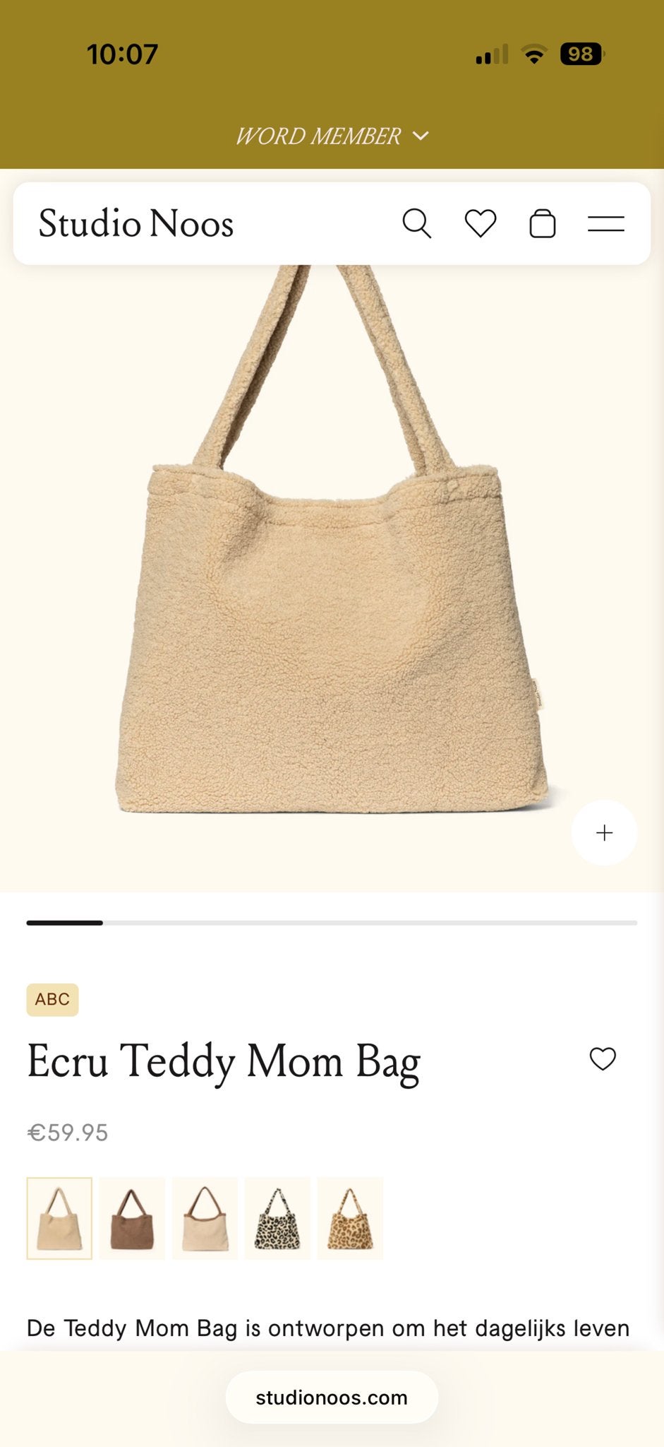 Studio Noos Ecru Teddy Mom Bag - Zo goed als nieuw, Ophalen of Verzenden, Zo goed als nieuw, Beige, Shopper