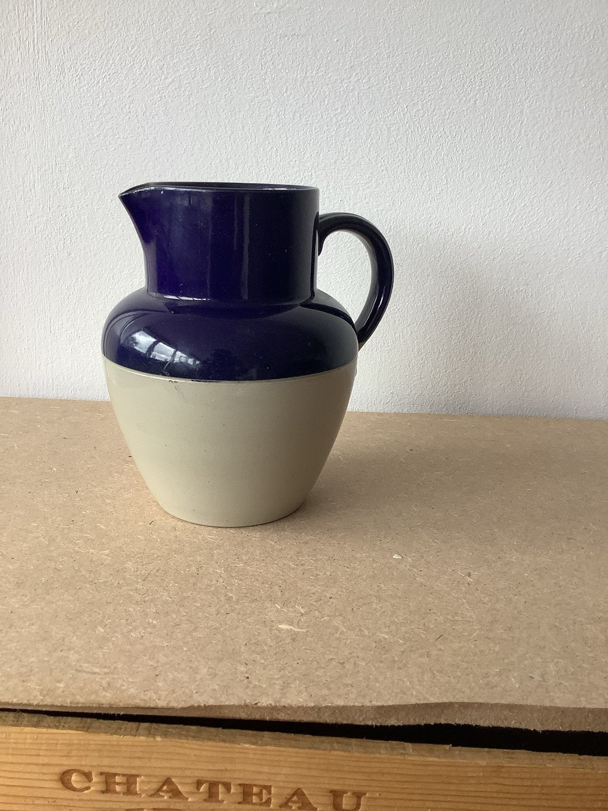 Vintage aardewerken kan 1L - Kobaltblauw/Crème, Antiek en Kunst, Ophalen of Verzenden