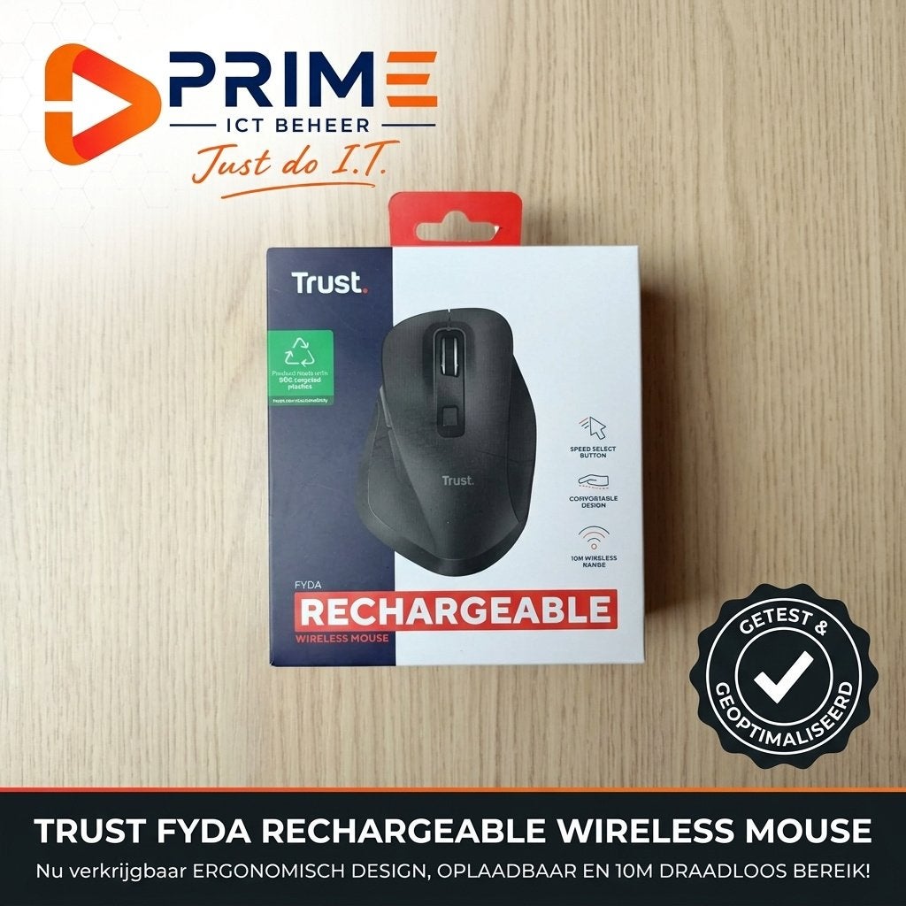 Trust Fyda Oplaadbare Draadloze Muis - Ergonomisch - NIEUW, Rechtshandig, Muis, Ergonomisch, Ophalen of Verzenden